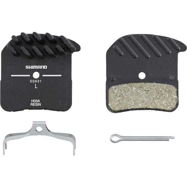 Shimano Spares H03A disc pads & spring, alloy back with cooling fins, resin click to zoom image