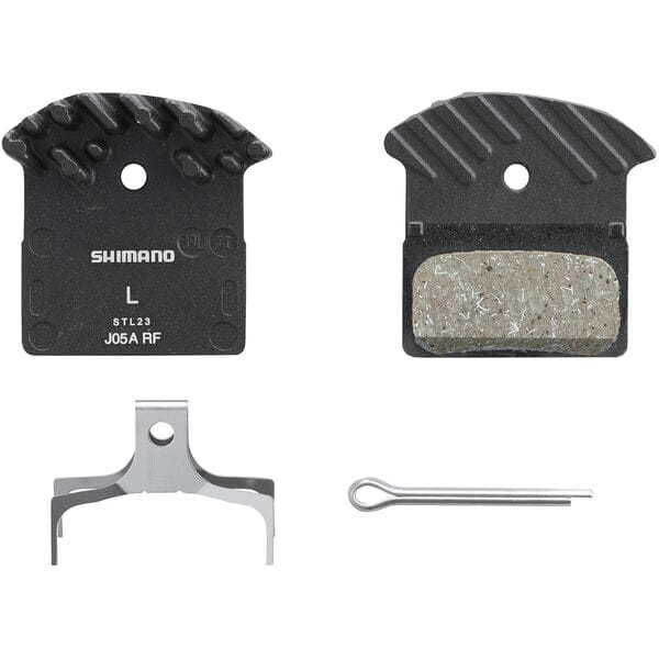 Shimano Spares J05A-RF disc pads and spring, alloy back with cooling fins, resin click to zoom image