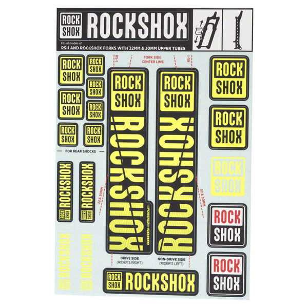 Rock Shox Spare - Decal Kit 30/32mm Ne01 Yellow - Sid/Reba/Revelation(Pre-2018)/Sektor/Recon/Xc32/30g/30s/Xc30 Black 30/32mm click to zoom image