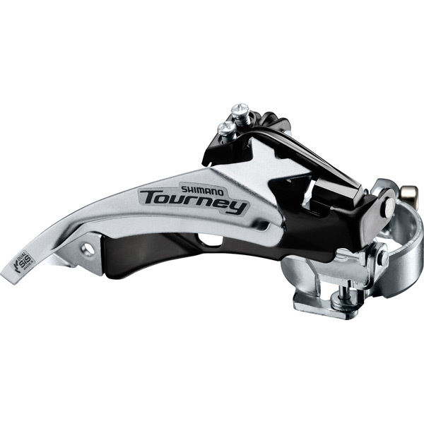 Shimano Tourney / TY FD-TY500 hybrid front derailleur, top swing, dual-pull and multi fit for 42T click to zoom image