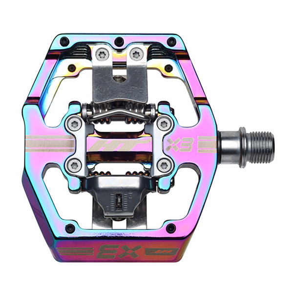 HT Components X-3 Clipless Alloy Body, Sealed Bearing, Cr-Mo axles, Inc. X-1 Cleats Oil Slick click to zoom image