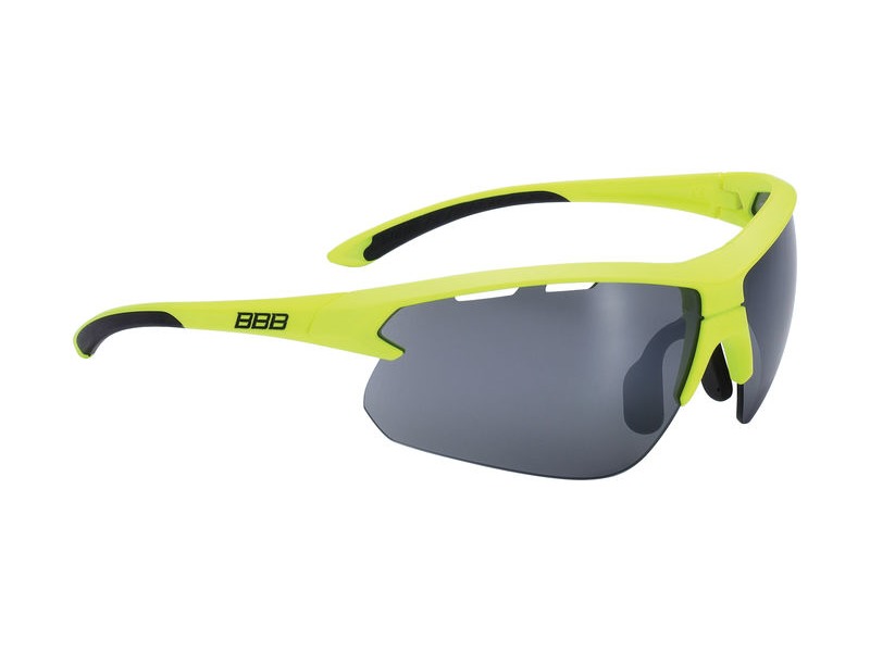BBB Impulse Sport Glasses Matte Yellow, Black Tip, Smoke Lens click to zoom image