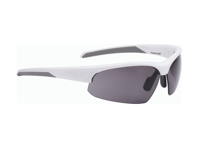 BBB Impress Sports Glasses Matte White, Smoke Lenses click to zoom image