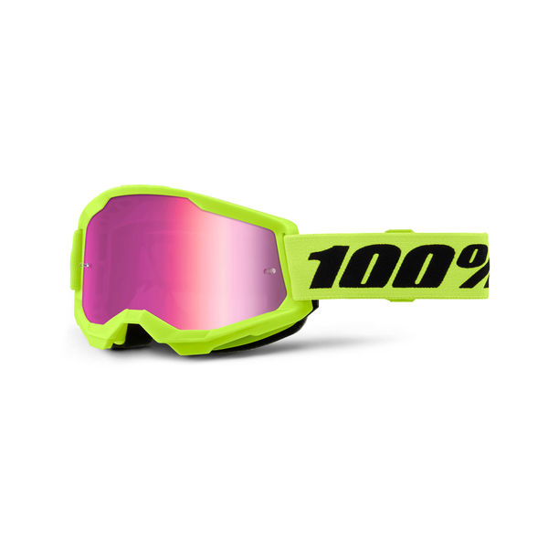 100% Strata 2 Goggle Neon Yellow / Pink Mirror Lens click to zoom image