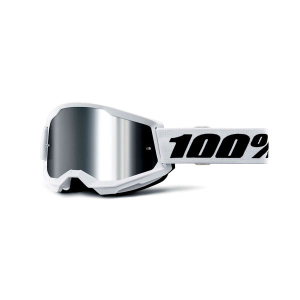 100% Strata 2 Youth Goggle White / Silver Mirror Lens click to zoom image