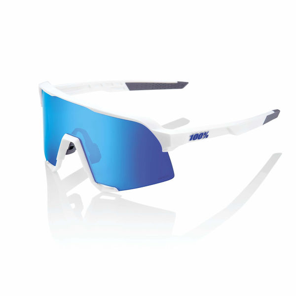 100% S3 Glasses - Matte White / HiPER Blue Multilayer Mirror Lens click to zoom image