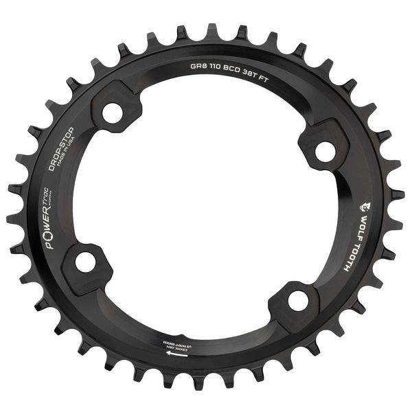 Wolf Tooth Elliptical 110 BCD 4 Bolt Chainring for Shimano GRX Black / 38T click to zoom image