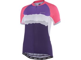 Madison Keirin women's short sleeve jersey, pink glo/purple velvet torn stripes