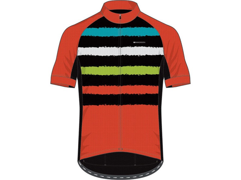 Madison Sportive youth short sleeve jersey, torn stripes blue curaco/chilli red click to zoom image