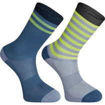 Madison Sportive long sock twin pack - shale blue and lime punch stripe